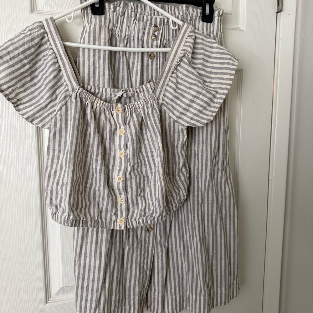 Madewell Gray and White Striped Midi Dress